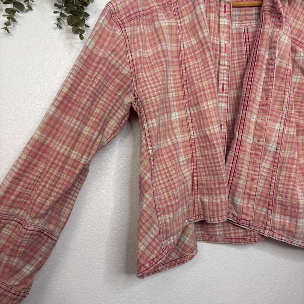 Free People We The Free Remade Plaid Top Red Combo Button Front Shirt Small - Picture 5 of 10